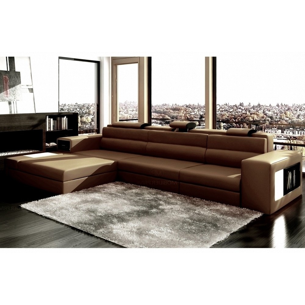 Canapé d'angle en cuir italien 4/5 places ENJOY, marron, angle gauche