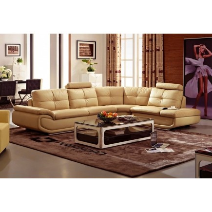 Canapé d'angle, qualité luxe 6/7 places BELLASTAR, coloris beige, angle droit