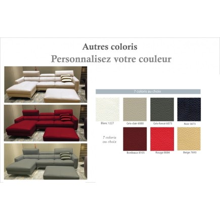 Canapé d'angle de luxe, 5 places ARGO, couleur personnalisée, angle gauche