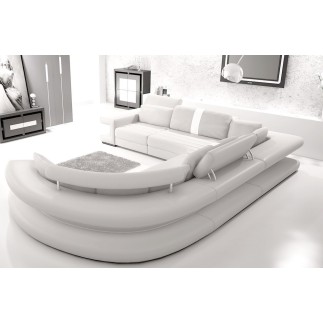 Canapé d'angle en cuir italien 7/8 places STAR, blanc et noir, angle gauche