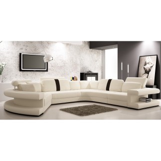 Canapé d'angle en cuir italien 7/8 places STAR, blanc et noir, angle droit