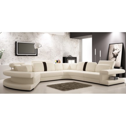Canapé d'angle en cuir italien 7/8 places STAR, blanc et noir, angle droit