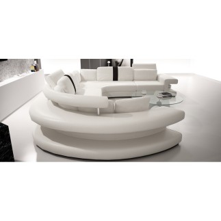 Canapé d'angle en cuir italien 7/8 places STAR, blanc et noir, angle droit