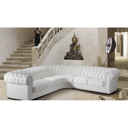 Canapé d'angle en cuir italien 7/8 places BELISI, blanc, angle droit