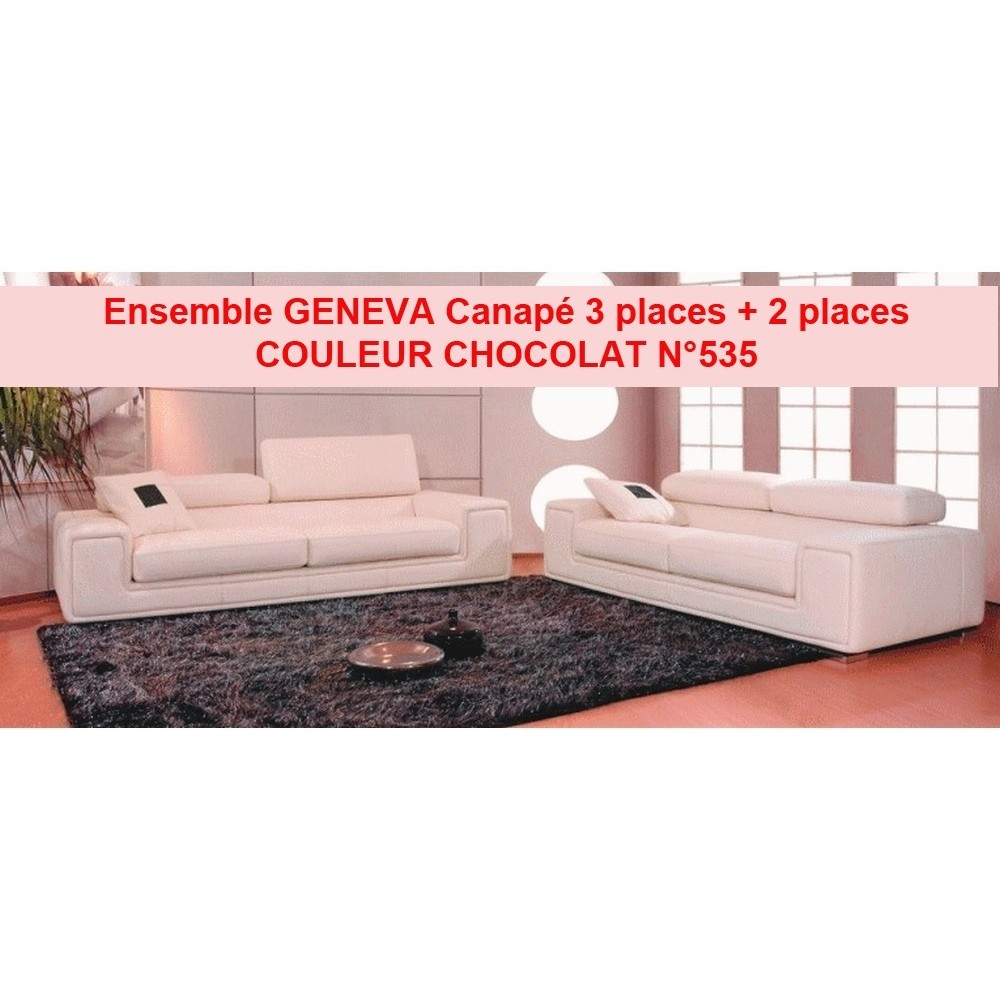 Ensemble GENEVA 2 pièces: canapé 3 places + 2 places en cuir luxe italien vachette, CHOCOLAT 535