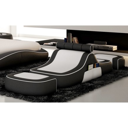Chauffeuse et 2 poufs ELSA, coloris: partie centrale en blanc N°781 et contours en gris foncé N°628 - Casanoti