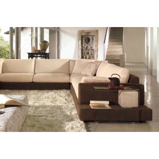 Canapé d'angle LOFT en tissu haut de gamme, coloris beige et chocolat, angle droit