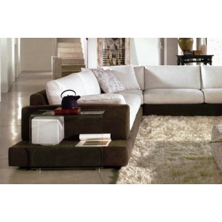 Canapé d'angle LOFT en tissu haut de gamme, écru et chocolat, angle gauche