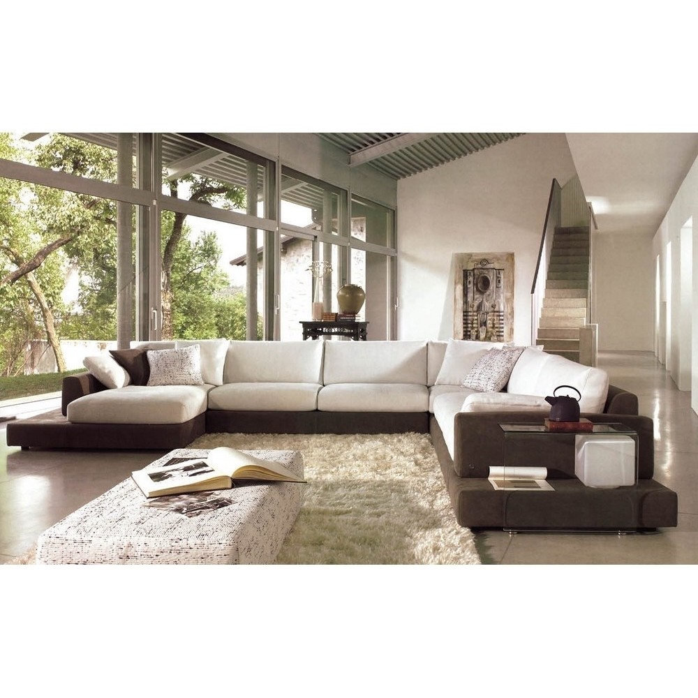 Canapé d'angle LOFT en tissu haut de gamme, écru et chocolat, angle droit, 8 places