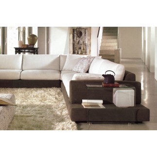 Canapé d'angle LOFT en tissu haut de gamme, écru et chocolat, angle droit, 8 places