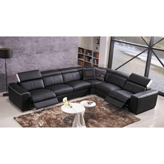 Canapé d'angle double relax électrique en cuir de buffle italien de luxe 7/8 places BESTRELAX, noir et blanc, angle droit