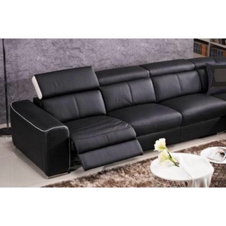 Canapé d'angle double relax électrique en cuir de buffle italien de luxe 7/8 places BESTRELAX, noir et blanc, angle droit