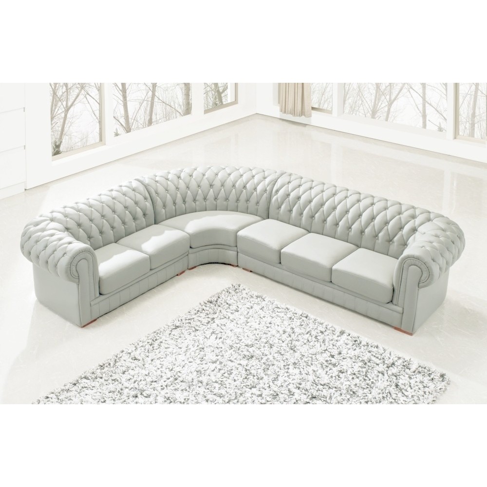 Canapé d'angle en cuir italien 7/8 places BELISI, gris clair, angle gauche Canapé d'angle en cuir italien 7/8 places BELISI, gris clair, angle gauche