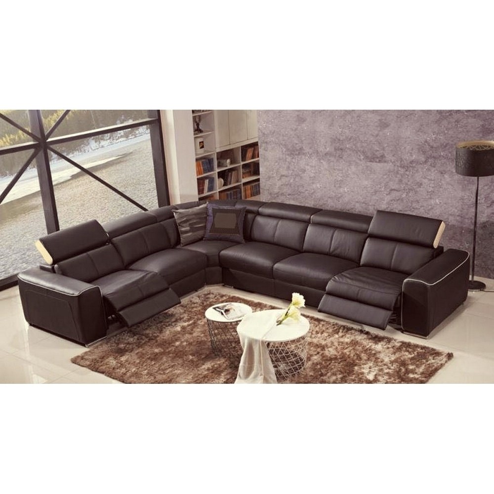 Canapé d'angle double relax électrique en cuir de buffle italien de luxe 7/8 places BESTRELAX chocolat et beige, angle gauche,