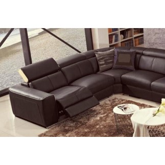 Canapé d'angle double relax électrique en cuir de buffle italien de luxe 7/8 places BESTRELAX chocolat et beige, angle gauche,