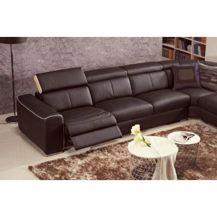 Canapé d'angle double relax électrique en cuir de buffle italien de luxe 7/8 places BESTRELAX, chocolat et beige, angle droit,