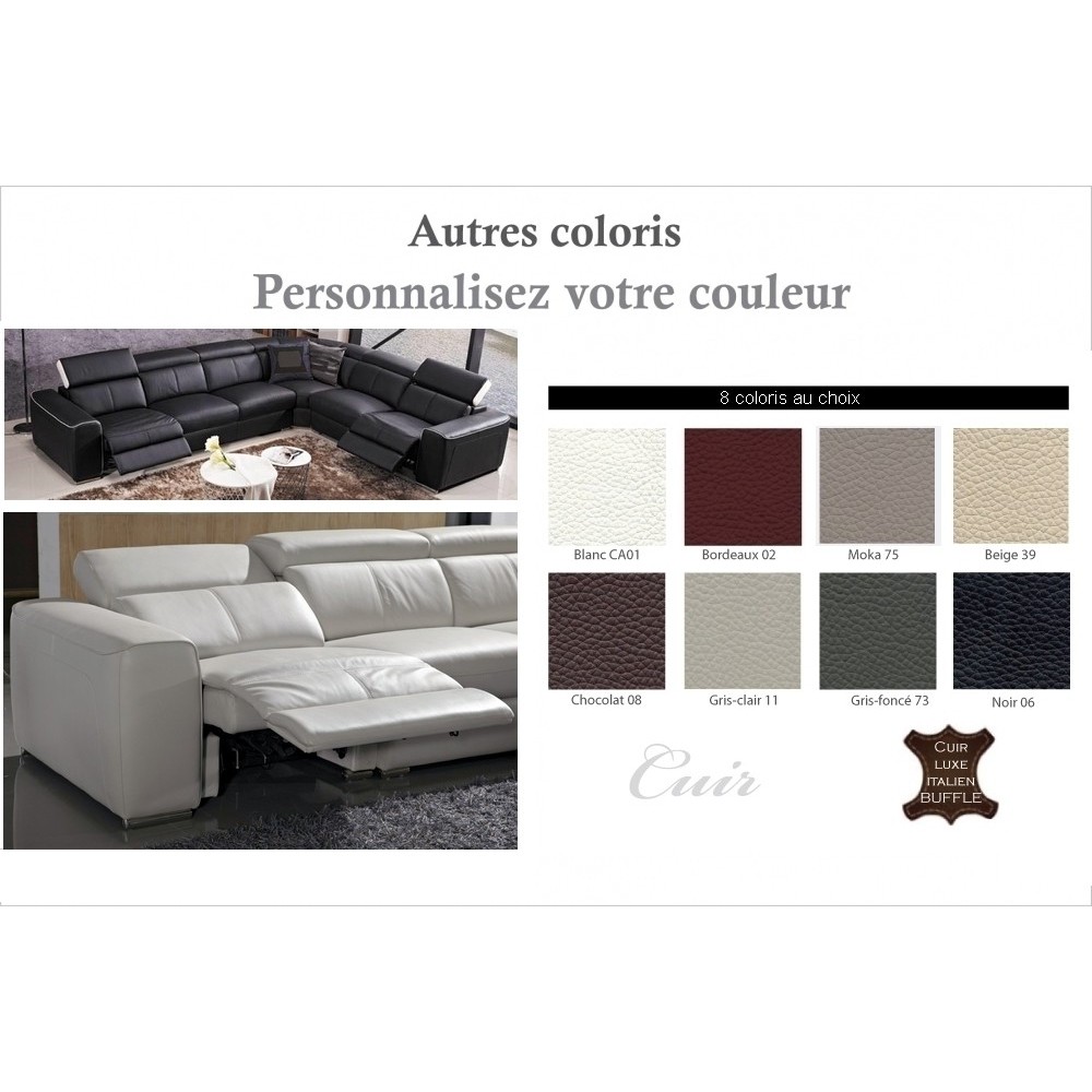 Canapé d'angle double relax électrique en cuir de buffle italien de luxe 7/8 places BESTRELAX, coulleurs personnalisées, angle d