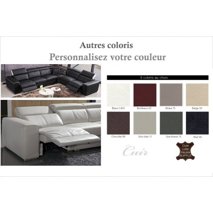 Canapé d'angle double relax électrique en cuir de buffle italien de luxe 7/8 places BESTRELAX, coulleurs personnalisées, angle d