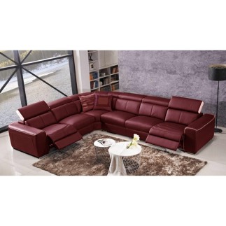Canapé d'angle double relax électrique en cuir de buffle italien de luxe 7/8 places BESTRELAX bordeaux et blanc, angle gauche,