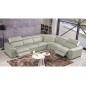 Canapé d'angle double relax électrique en cuir de buffle italien de luxe 7/8 places BESTRELAX, gris clair et blanc, angle droit,