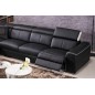 Canapé d'angle double relax électrique en cuir de buffle italien de luxe 7/8 places BESTRELAX noir et blanc, angle gauche,