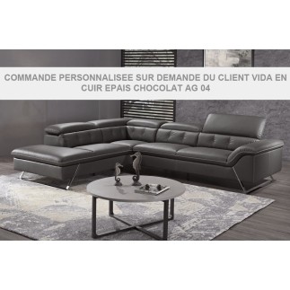 COMMANDE PERSONNALISEE SUR DEMANDE DU CLIENT MR ABAZA Canapé d'angle en cuir EPAIS de buffle italien de luxe 5/6 places VIDA, CH