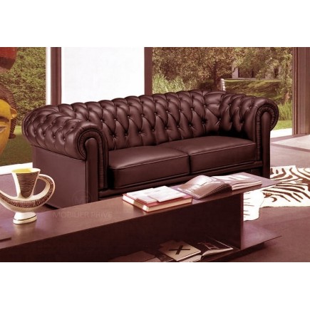 Canapé 3 places en 100% tout cuir italien CHESTERFIELD, CHOCOLAT
