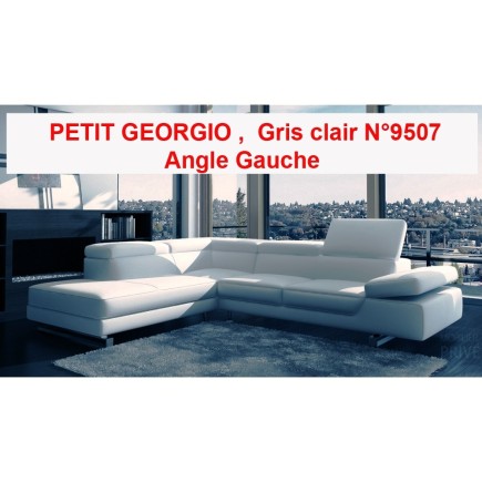 Canapé d'angle en cuir italien 5/6 places PETIT GEORGIO , Gris clair N°9507 Angle Gauche