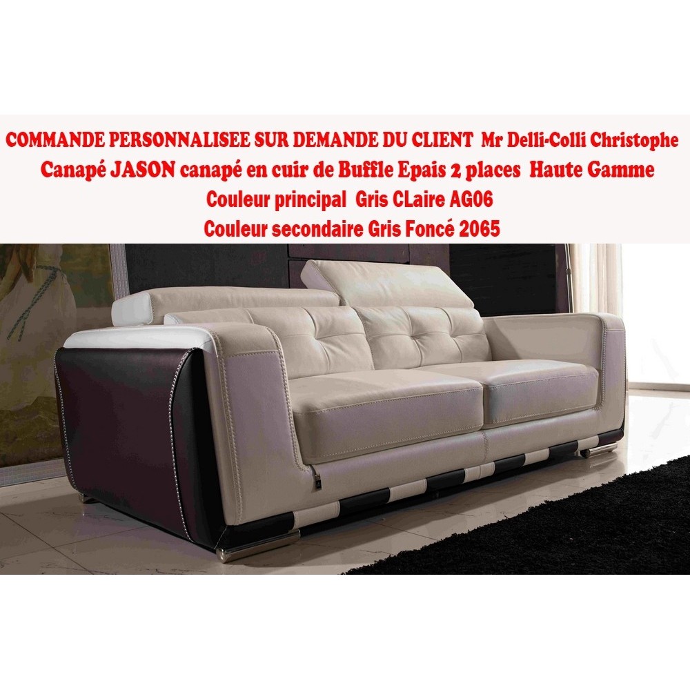 COMMANDE PERSONNALISEE SUR DEMANDE DU CLIENT DELLI-COLLI CHRISTOPHE Canapé 2 places en cuir italien buffle EPAIS JASON, GRIS CLA COMMANDE PERSONNALISEE SUR DEMANDE DU CLIENT DELLI-COLLI CHRISTOPHE Canapé 2 places en cuir italien buffle EPAIS JASON, GRIS CLA