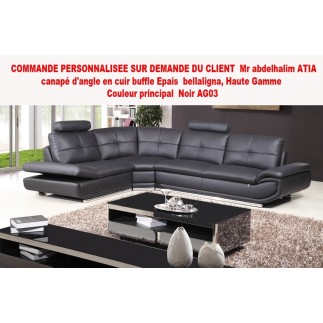 COMMANDE PERSONNALISEE SUR DEMANDE DU CLIENT Mme MARIEM ATIA Canapé d'angle en cuir buffle EPAIS italien de luxe 6/7 places BELL