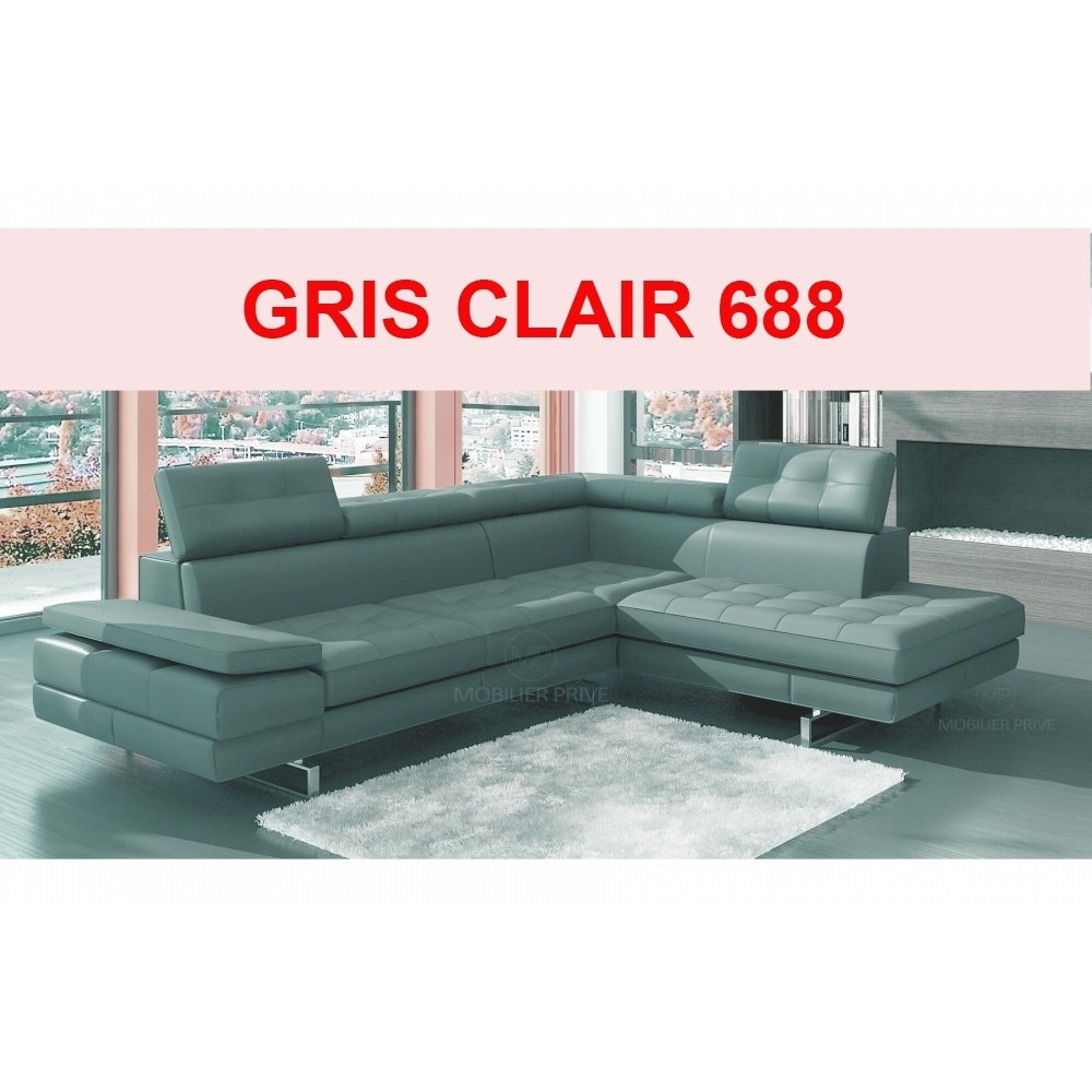 Canapé d'angle en cuir italien 6 places MODA, Gris Clair 688, angle droit Canapé d'angle en cuir italien 6 places MODA, Gris Clair 688, angle droit