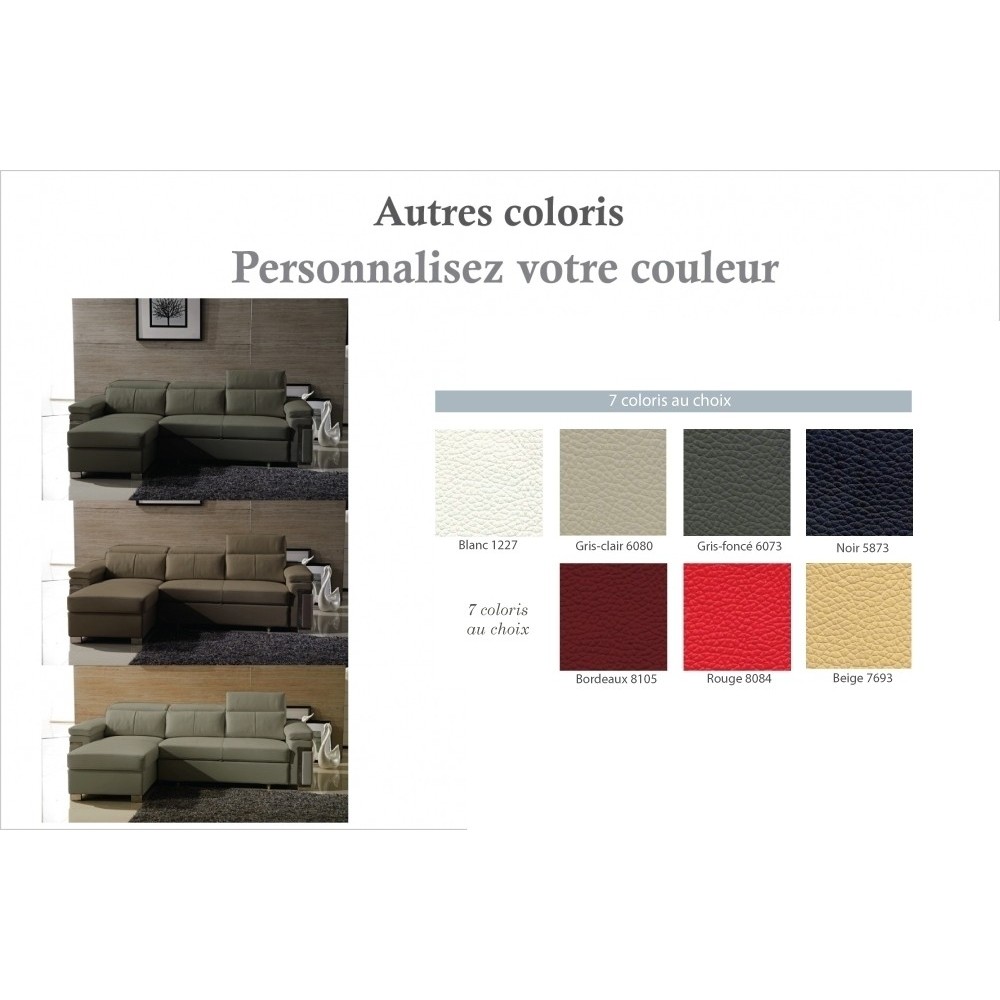 1er paiement : Canapé d'angle convertible 5 places en Cuir, ALLURE, couleur gris foncé, angle gauche, 333.60 x 5 (total 1668 €)