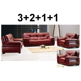 Ensemble OXFORD 4 pièces: composé d'un canapé: 3+2+1+1, 3 places + 2 places + 2 fauteuils en cuir luxe italien vachette, bordeau