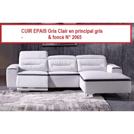 COMMANDE PERSONNALISEE SUR DEMANDE DU CLIENT , Cuir Epais Canapé d'angle relax en cuir de buffle italien de luxe FUNRELAX , Gris