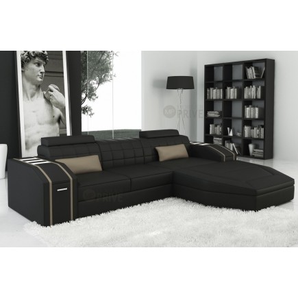 1er paiement pour la commande de Mr GABRIEL, Canapé d'angle en cuir italien 5 places ELSON, noir et beige, angle droit, au total