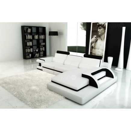 Canapé d'angle 6 places IBIZA, coloris blanc et noir, angle droit