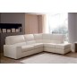 Canapé d'angle BARSANO en cuir haut de gamme italien vachette. Cuir Prestige luxe. Coloris Ecru. Angle droit vu de face, 4/5 pla