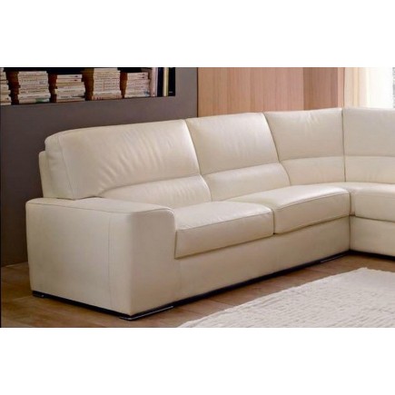 - Canapé d'angle BARSANO en cuir haut de gamme italien vachette. Cuir Prestige luxe. Ecru. Angle Gauche vu de face, 4/5 places
