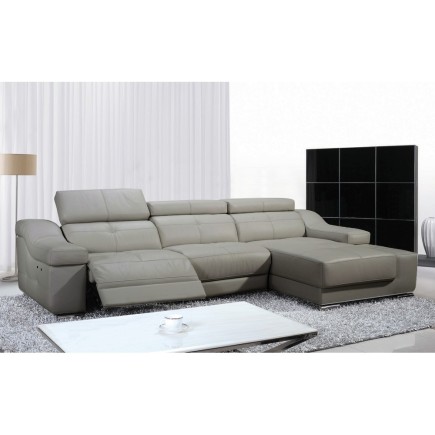 1er paiement pour la commande . Canapé d'angle double relax en cuir de buffle italien de luxe 5 places birelax, gris clair, angl