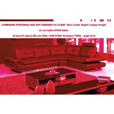COMMANDE PERSONNALISEE SUR DEMANDE DU CLIENT Mme Costes Regine Canapé d'angle en cuir buffle EPAIS italien de luxe 6/7 places BE