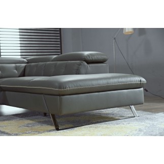 Canapé d'angle en cuir de buffle italien de luxe 5/6 places, VIDA, gris foncé et surpiqure blanche, angle droit