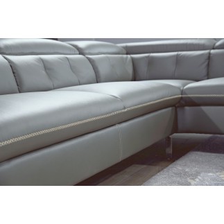 Canapé d'angle en cuir de buffle italien de luxe 5/6 places, VIDA, gris foncé et surpiqure blanche, angle droit