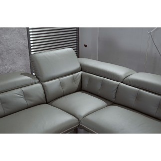 Canapé d'angle en cuir de buffle italien de luxe 5/6 places, VIDA, gris foncé et surpiqure blanche, angle droit