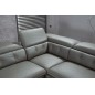 Canapé d'angle en cuir de buffle italien de luxe 5/6 places, VIDA, gris foncé et surpiqure blanche, angle droit