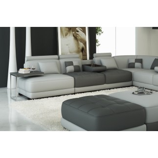 Canapé d'angle en cuir 7/8 places ELIXIR (sans le pouf), gris clair et gris foncé, angle droit