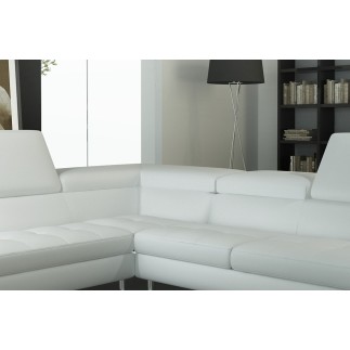 Canapé d'angle en cuir italien 6 places BIRKIN, blanc, angle gauche