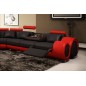 Canapé d'angle en cuir italien 5/6 places PETIT EXCELIA, noir et rouge, angle gauche