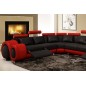 Canapé d'angle en cuir italien 5/6 places PETIT EXCELIA, noir et rouge, angle gauche