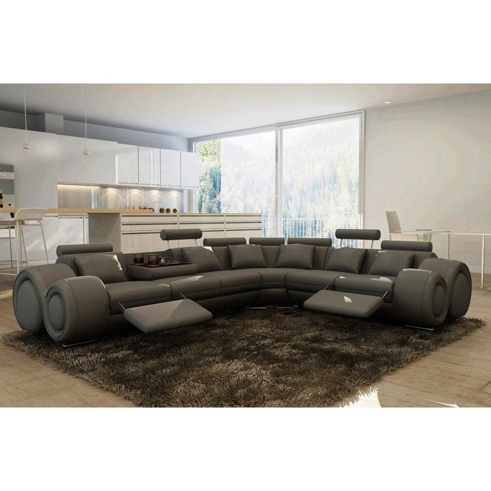 Canapé d'angle en cuir italien : 5/6 places PETIT EXCELIA, gris foncé, angle droit