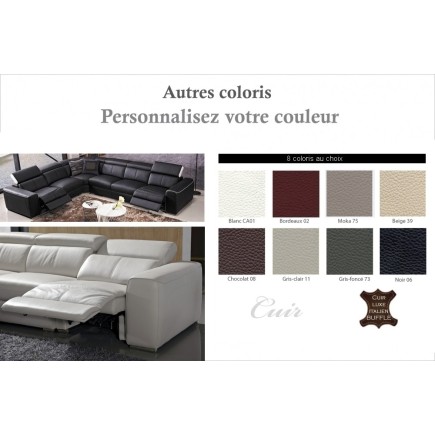 1er paiement de la commande de Mr Yves Omam, Canapé d'angle double relax électrique en cuir de buffle italien de luxe 7/8 places